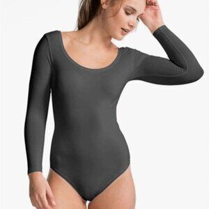 NWT SPANX Long Sleeve Bodysuit Scoop Neck FS6015 Sz L Steel Gray